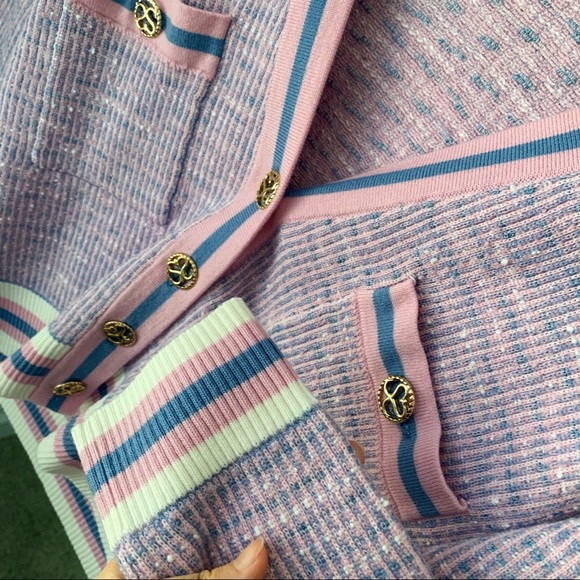 🍉Sandro Lyna Cropped Tweed Cardigan Lavender Purple Button Sweater Chanel Pink - Picture 6 of 12
